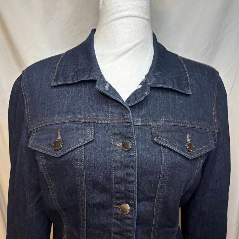 Charter Club Dark Blue Denim Jean Jacket Stretch Fitted Womens NWOT - Picture 5 of 6